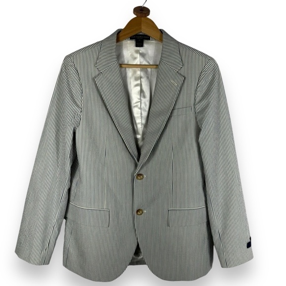 Polo Ralph Lauren Boys Seersucker Suit Jacket Blazer, Blue/White Stripe, Size 18